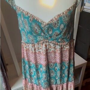 City Triangles Boho Dress in Teal and Pink